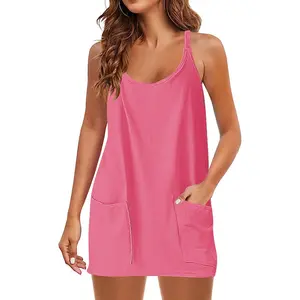 Womens Summer Mini Dress Casual Sleeveless Built in Shapewear Sundress Trendy Short Tennis Athletic Outfits