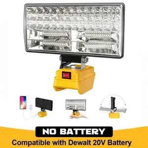 Cordless LED Work Light for Dewalt 20V Battery, 90W 5400LM LED Wide Beam Flood Light with USB Charging Ports, LED Light for Camping, Emergency, Workshop, Garage (Without Battery) High Lumens Flashlight
