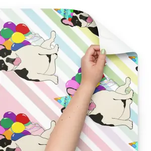 French Bulldog Birthday (Black Pied) Color Diagonal Background Wrapping Paper Sheets