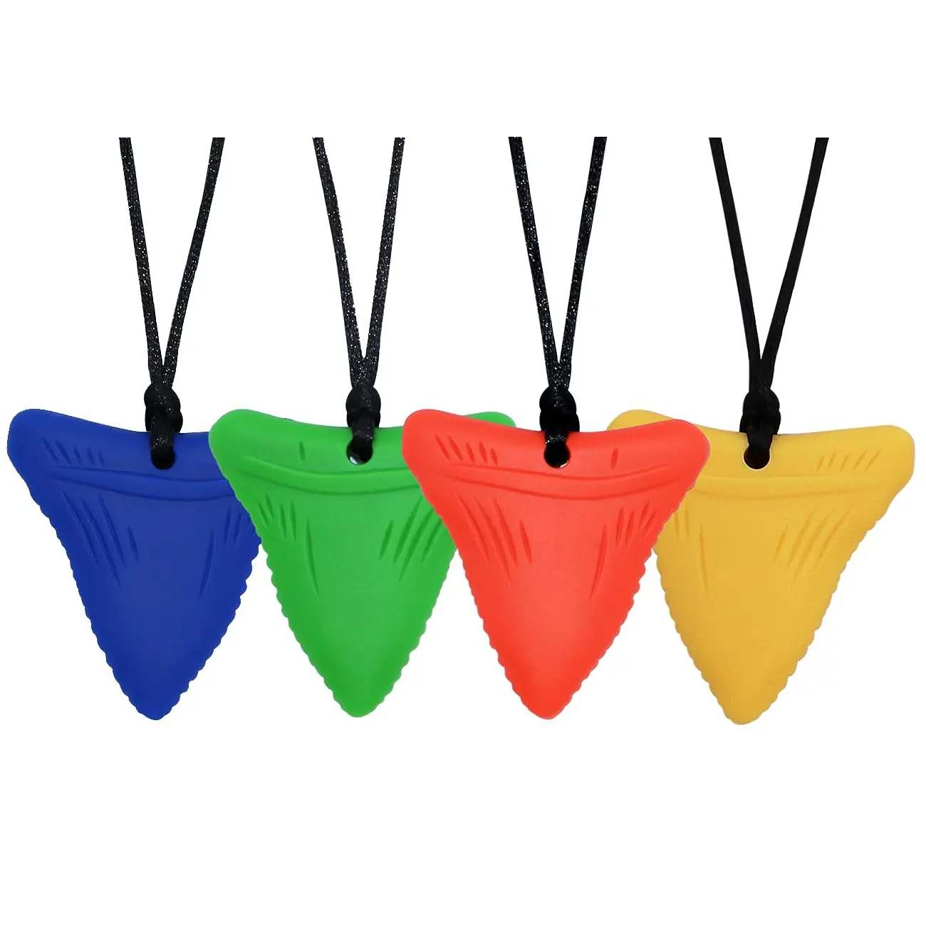BY-FAN1 Sensory Chew Necklace for Kids and Adults, Shark Tooth Chew Necklaces for Boys Girls with Autism, ADHD, Fidgeting Needs, Sensory Chew Necklace for Kids 4 Pack