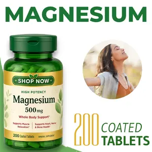 High Potency Magnesium 500 mg Tablets for Bone & Muscle Health, Energy Metabolism Support, Gluten Free Formula, Easy to Swallow Coated Tablets, 200 Count