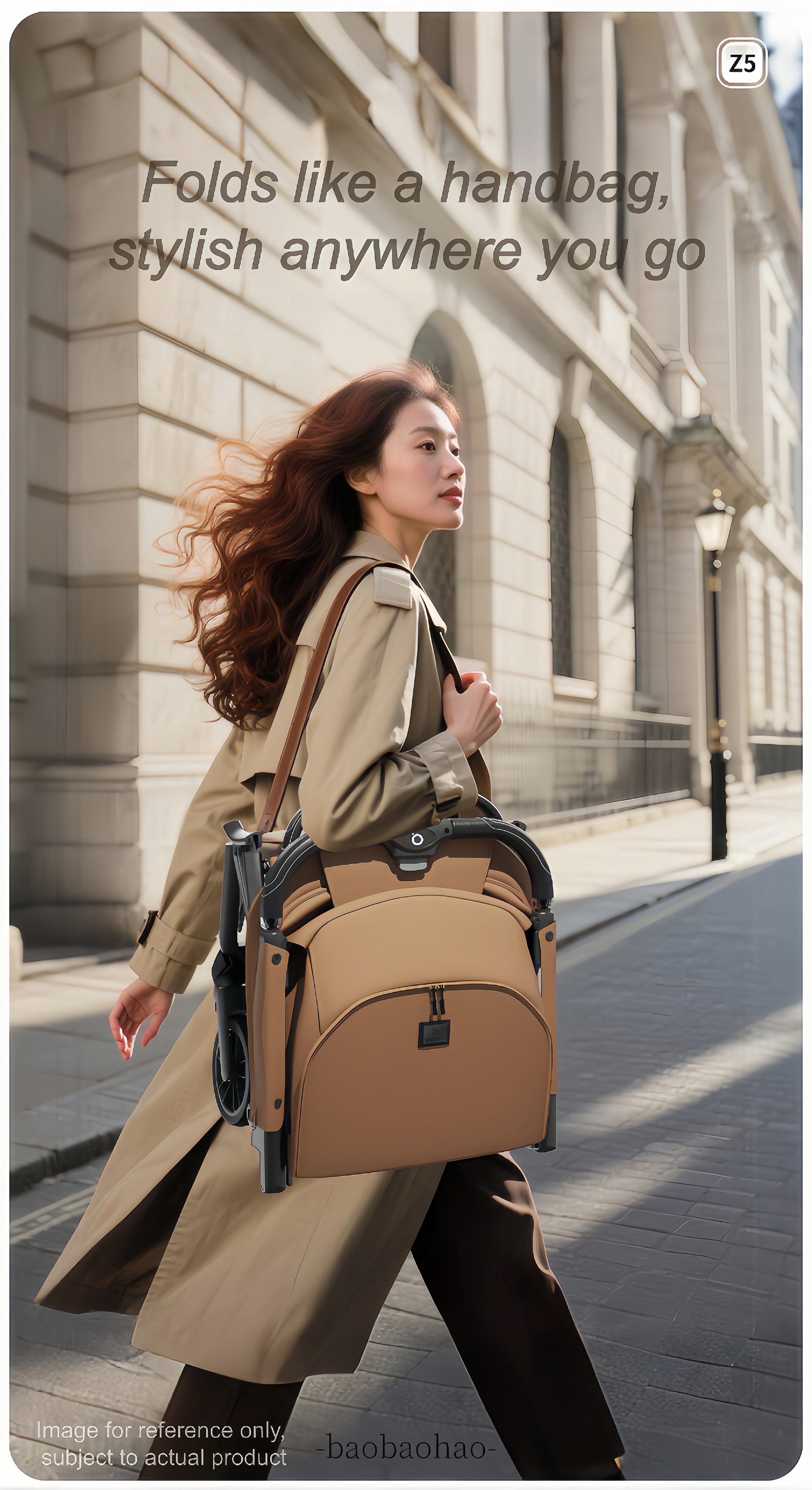 Baobaohao Z5 – Lightweight baby stroller with four shock-absorbing wheels, one-button folding, breathable mesh fabric canopy, suitable for air travel for newborns