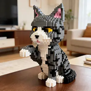 Cute Tiger Striped Cat Building Blocks, Pet Enthusiasts' Stem Educational Toy, Fun and Interactive Play for Kids