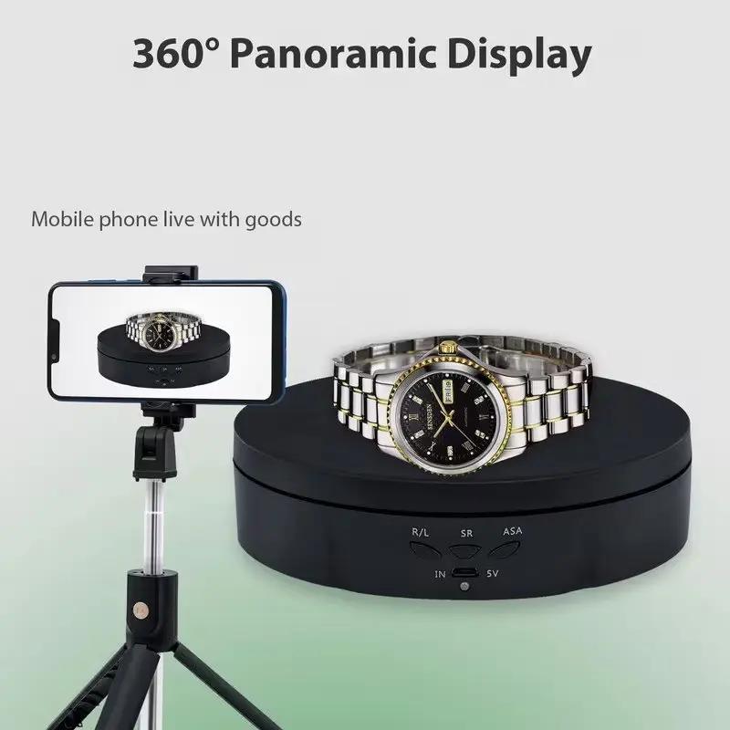 5.75-inch ABS Adjustable 360° Panoramic Display Turntable - Camera Accessory with 3 Speed Options, 22.05LB Load Capacity, USB Power, Compact Design for Jewellery Photography & Organising Racks