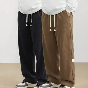 Men’s spring–autumn corduroy baggy pants, elastic waist drawstring wide-leg trousers, casual loose streetwear for everyday wear