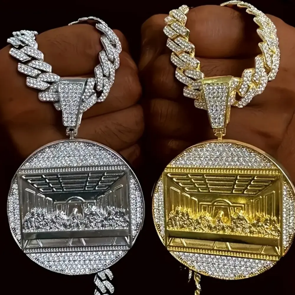 New Last Supper Pendant Cuban Chain Necklace With 14mm Iced Out Chain Fashion Hip Hop Men Charm Pendant Tennis Necklaces Jewelry