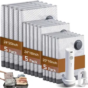 Cordless Travel Vacuum Storage Compression Bag Set – 15-Pack in 3 Sizes – USB Rechargeable Handheld Pump with Built-In Battery – Waterproof & Reusable Space Saver for Clothes & Packing, Perfect for Carry-On Suitcases