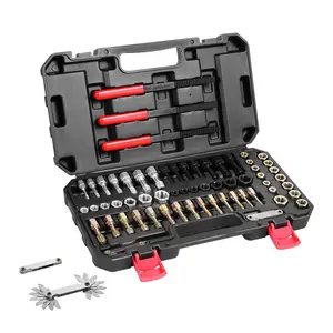 fathersdaygift VEVOR 61-Piece Thread Chaser Set, UNC UNF and Metric Thread Restorer Tool, Rethreading Tool Kit with 28 Taps 28 Dies 3 Thread Files Storage Case, Heat Treated Steel, for Mechanics DIY Enthusiasts
