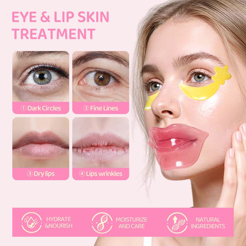 30PCS Lip Masks & Gel Eye Masks,Crystal Collagen Eye Patches for Puffy Eyes, Moisturizing& Reducing Fine Lines Dark Circle eye Patches for Women Men