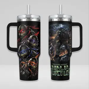 Ninja Turtles Squad 40oz Insulated Tumbler with Handle,TMNT 20oz Tumbler No Handle 90s Mutant Brothers Travel Mug, Martial Arts Turtle Double Printed Vacuum Flask, Gift for Movie Fans, Heavy Duty Stain