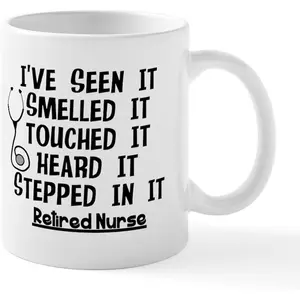 CafePress Nurse Retirement Mug with Rim and Nurse Theme Quotes - 11 oz Ceramic Coffee Mug for Retirement Gifts, Healthcare Workers, Nurse's Day Gifts, Office Use