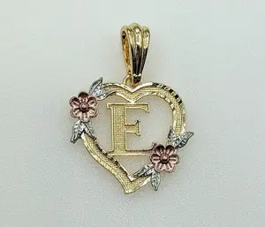 Plated Tri-Color Letter "E" Heart Pendant