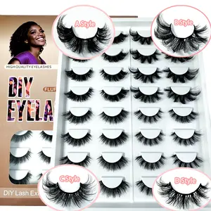 16Pairs Faux Mink Strip Eyelashes Natural Look long Cat Eye Natural Eyelashes 5D Fluffy Thin False Eyelashes Set For Daily Makeup