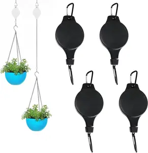 Retractable Plant Hanger Heavy Duty Plant Pulley System in Different Height Lower and Raise Hanging Plants, Flower Baskets, Bird Feeders