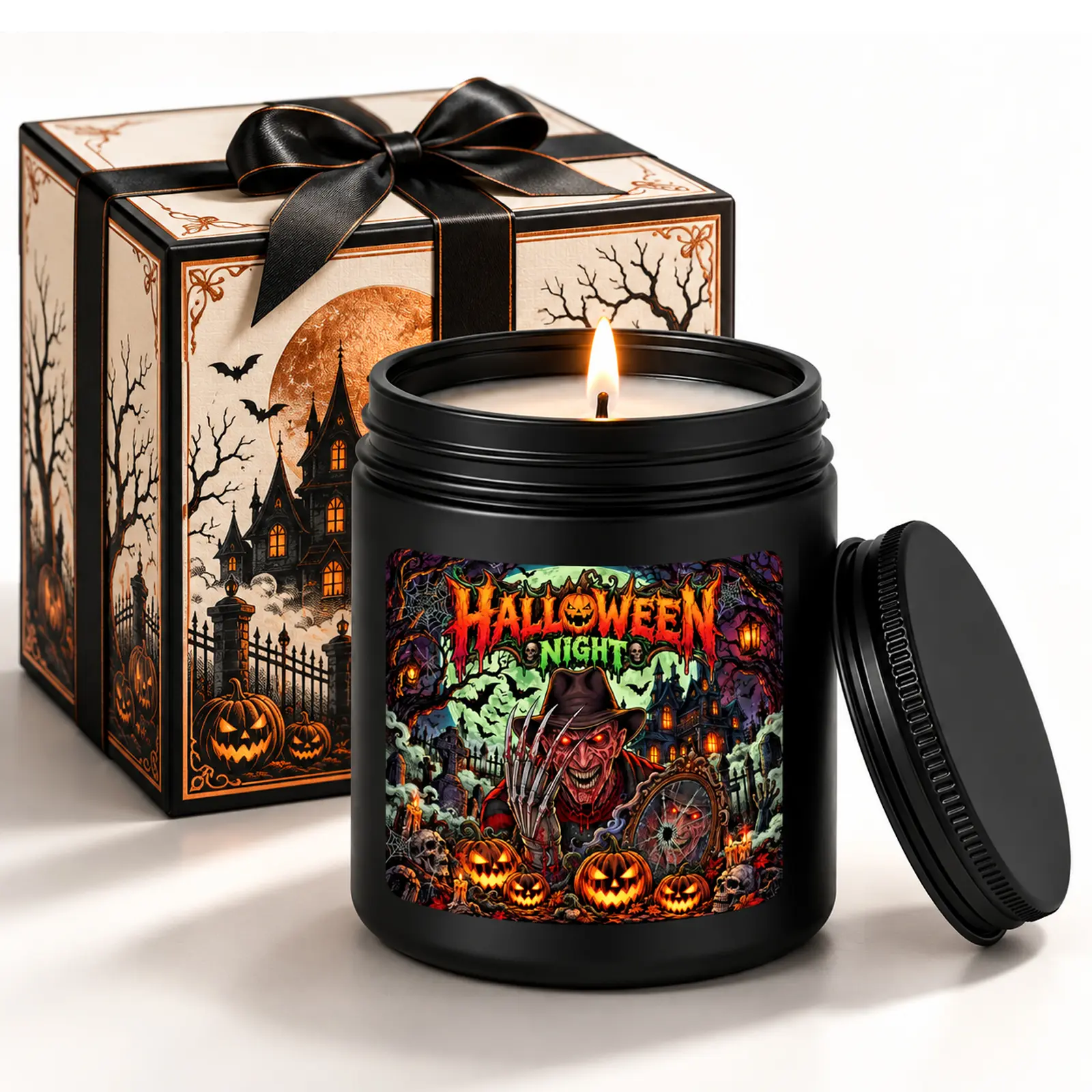 Halloween Scented Soy Jar Candles - Fragrance Aromatherapy Decor for Home, Spooky Nightmare Pumpkin Gothic Gifts, Room Fall Haunted House Decoration for Adults