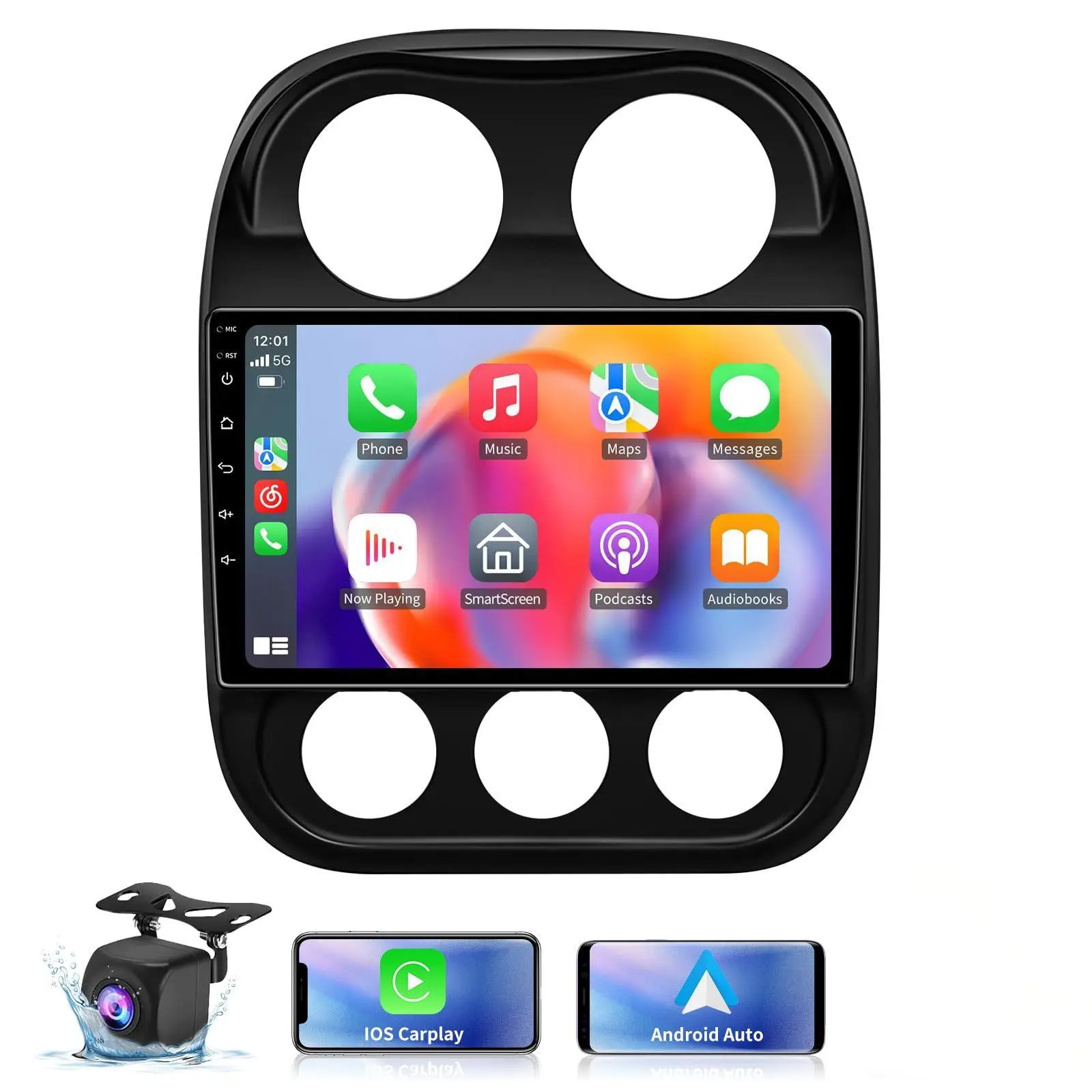 10-Inch Touchscreen Plug & Play Android Car Stereo Unit for Jeep Compass & Patriot 2010-2016, Wireless CarPlay, Android Auto, WiFi, Bluetooth 5.4, GPS with Real-Time Traffic & WiFi-Bluetooth Navigation, 2GB/4GB RAM, 170° AHD Backup Camera, Wireless Sync,,