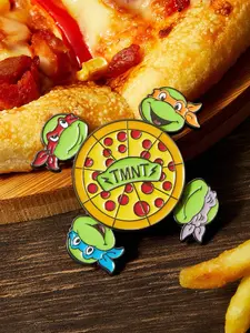 TEENAGE MUTANT NINJA TURTLES Cartoon Pizza Pattern Metal Enamel Rotatable Brooch, Cute & Fun Accessory