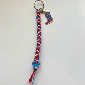 Freedom Twist Rexlace Keychain with Patriotic Boot Charm and Red White Blue Rope Design