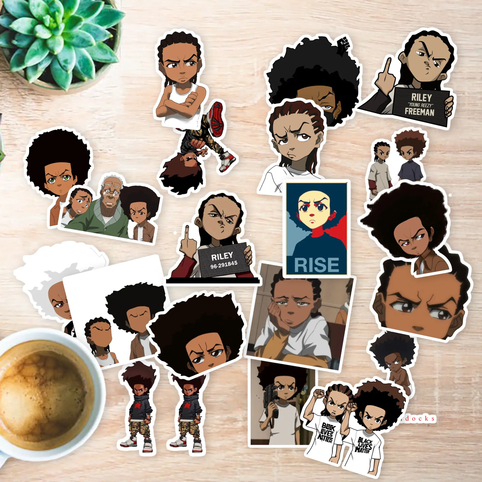 Stickers Pack 20 Pcs Boondocks Skateboard Laptop Vinyl Aesthetic Guitar Bottle Bike Car Bumper Colorful Water Luggage Waterproof