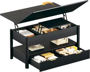 40" Lift Top Coffee Table with Storage, 4 in 1 Square Coffee Table with Hidden Compartment & Open Shelf & 2 Drawers, Modern Coffee Tables with Lifting Top for Living Room, Home, Office, Black