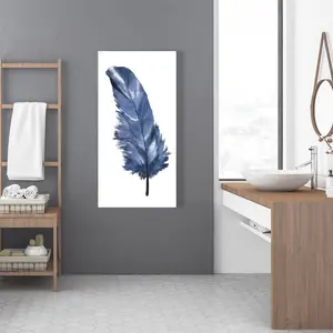 360 Stand 24x48" Minimalist Blue Feather Nature Artwork, Photo Print Wall Art, Home Decor for Living Room, Decoration
