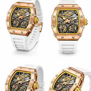 ONOLA ON6829 Automatic Luxury Watch for Men - Skeleton Dial, Luminous Hands, Waterproof, Steel Case, Silicone Strap, 44mm Diameter, 3BAR Water Resistant