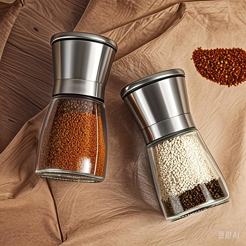 Kitchen Storage Spice Jar Set Stainless Steel & Glass Seasoning Containers Salt and Pepper Shakers