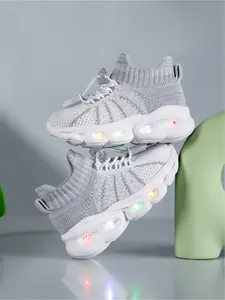 New Children's and Teenagers' Infant Casual Fashion Shockproof Wear-resistant Cool Glowing LED Light Sole Lightweight Breathable Low-top Mesh with Quick Lacing Outdoor Indoor Walking Running Learning Step Sports Leisure Running Shoes
