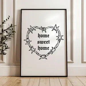[UNFRAMED POSTER] Home Sweet Home Barbed Wire Heart Print, Gothic Wall Art, Emo Poster, Gallery Wall Art