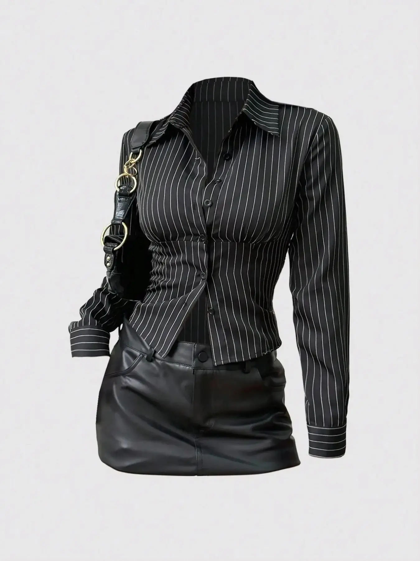 Women's Fashion Button-Up Slim-Fit Striped Collar Long Sleeve Shirt, Spring & Fall Casual Wear, Stylish Women's Blouse, Casual Business Top, Collared Blouse
