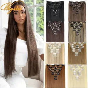 24Inch Synthetic 7Pcs/set Long Straight Hair Extension 16Clips Hairstyle Black Blonde Hairpiece for Women