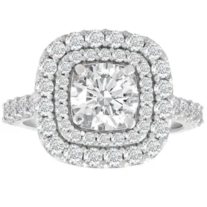 2 Ct Diamond Double Cushion Halo Engagement Ring 14K White Gold