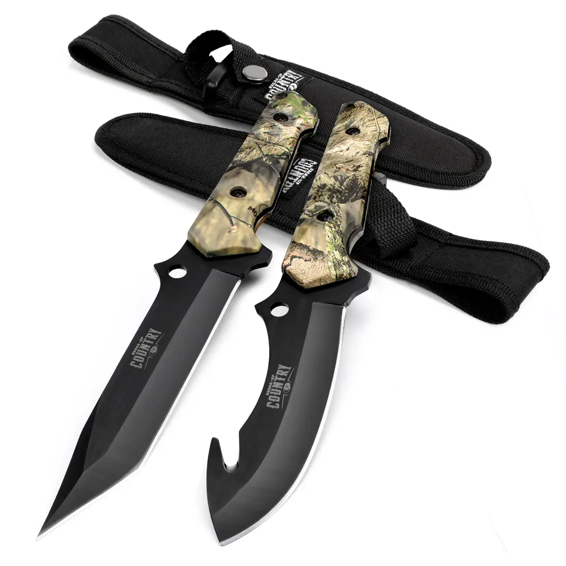 #fathersdaygift Mossy Oak Fixed Knife Set - 2 Pack, Full Tang Handle Straight Edge and Gut Hook Blades Game Processing Knife, Sheath Included