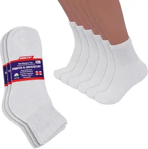 DIAMOND STAR Diabetic Ankle Socks, Non-Binding Circulatory Doctor Approved Cushion Cotton Quarter Socks for Men’s Women’s 3 Pack White 9-11  Big Loose