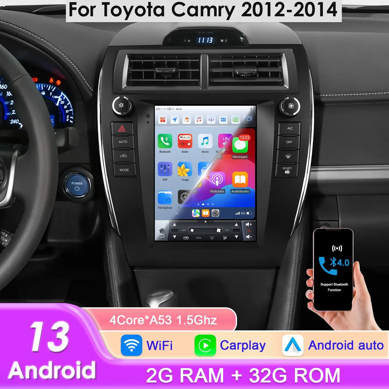 [Hizpo] 2 Din 9.7" Touchscreen Android Auto Radio Head Unit for Toyota Camry 2012-2014, Supports Wireless CarPlay & Android Auto