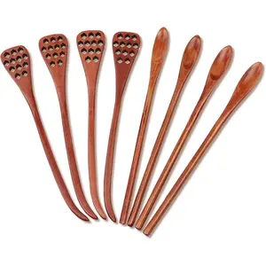 4 count 7.87Inch  Sticks and 4 count 7.87Inch Coffee Stirring Spoons, Honey Sticks for ,Wooden Honey Spoon Stirrer for Honey Jar Dispense Drizzle Honey and Wedding Party