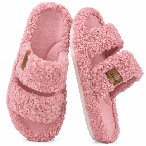 Women's Fluffy Open-Toe House Slippers - Cozy Indoor Slides, Large Plush Home Wear, Plush Faux Fur Memory Foam, Anti-Slip Outsoles Slip-Ons for Home Use