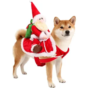 Santa Dog Costume Christmas Pet Clothes Soft Polyester Fabric Adjustable Velcro Easy Wear for Small Medium Large Dogs Xmas Cosplay Outfit