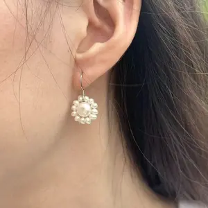 E17-The Solara Pearl Bloom Earrings – A Luminous Freshwater Pearl Sunburst for Radiant Elegance. Pearl Drop Earrings, Sunburst Earrings, Floral Pearl Earrings, Freshwater Pearl Jewelry, Cluster Earrings, Halo Earrings