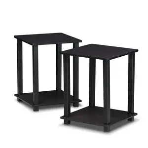 2-Piece Dark Walnut Wooden Nightstands for Bedroom, Contemporary End Table, Sturdy End Tables, 2-Tier Storage, Easy Assembly, Ideal for Small Spaces, Functional Design
