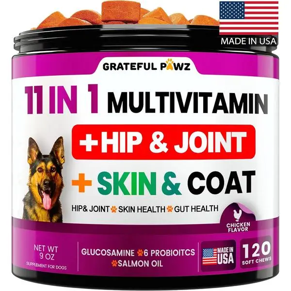 Dog Multivitamin Chewable with Glucosamine - Dog Vitamins and Supplements, Senior & Puppy Multivitamin for Dogs - Pet Chondroitin Hip and Joint Support Health, Immune Booster, Skin, Heart, Probiotics, Daily All Breed Formula, Vet Recommended Dog Vitamins