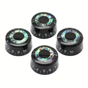 2/3/4pcs Acrylic Inlaid Abalone Circle Guitar Knobs Bass Knobs Speed Control Knobs Black 18-spline Pots Cap Push-in Volume Tone Control Knobs