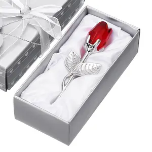 Mini Crystal Red Glass Rose with Gift Box - Romantic Mother's Day Gifts for Her, Valentine's Day Birthday Ornament, Home & Festive Party Supply