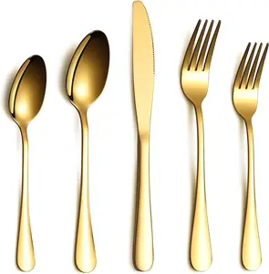 Berglander Flatware Set 20 Piece, Stainless Steel with Titanium Gold Plated, Golden Color Flatware Set, Silverware, Cutlery Set Service for 4 (Shiny Gold)