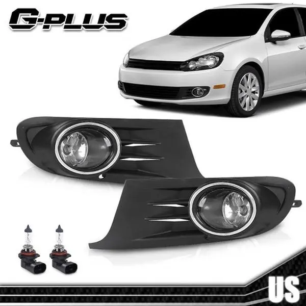 1 Pair Set Bolt-On Car Fog Lights with Bezel for 10-14 VW MK6/Golf/TDI Jetta Sportwagen, Ideal for Dense Fog, Night Driving, Show-Ready Use, Mk6/Golf/Jetta
