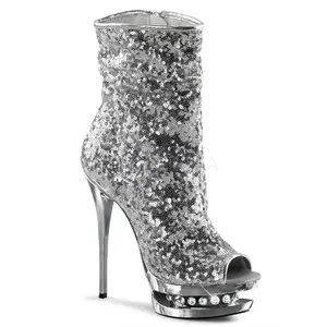 PLEASER BLONDIE-R-1008 Silver Sequins-Silver Chrome Ankle Boots