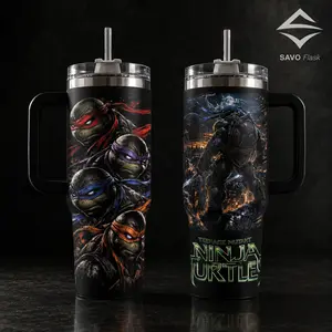 Ninja Turtles Squad 40oz Insulated Tumbler with Handle,TMNT 20oz Tumbler No Handle 90s Mutant Brothers Travel Mug, Martial Arts Turtle Double Printed Vacuum Flask, Gift for Movie Fans, Heavy Duty Stainless Steel Cup with Straw