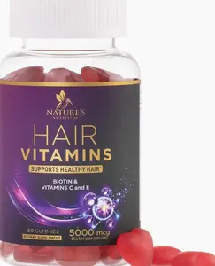 Hair Vitamins Gummies with Biotin 5000 mcg - Stronger, Radiant Hair, Skin & Nails Supplement - Vitamin E & C, Hair Growth Support Vitamin for Women & Men, Non-GMO & Gluten Free - 60 Gummies