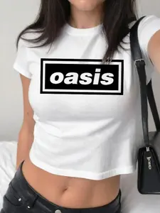 Oasis Band Photo Baby Tee, Oasis T Shirts, Casual Daily Summer Crop Top Fabric Jersey