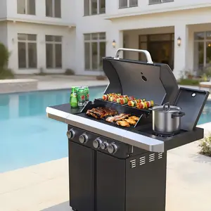 IRONYAK 4+1 Modern Burner Propane Grill, Stainless Steel Patio BBQ Grill with Side Burner, Porcelain-enameled Cast Iron Grate, 570 Sq. In. Cooking Area, Electronic Ignition for Backyard Patio, mothersdaygift Bbqs #Summervibes Black and Silver Barbecue